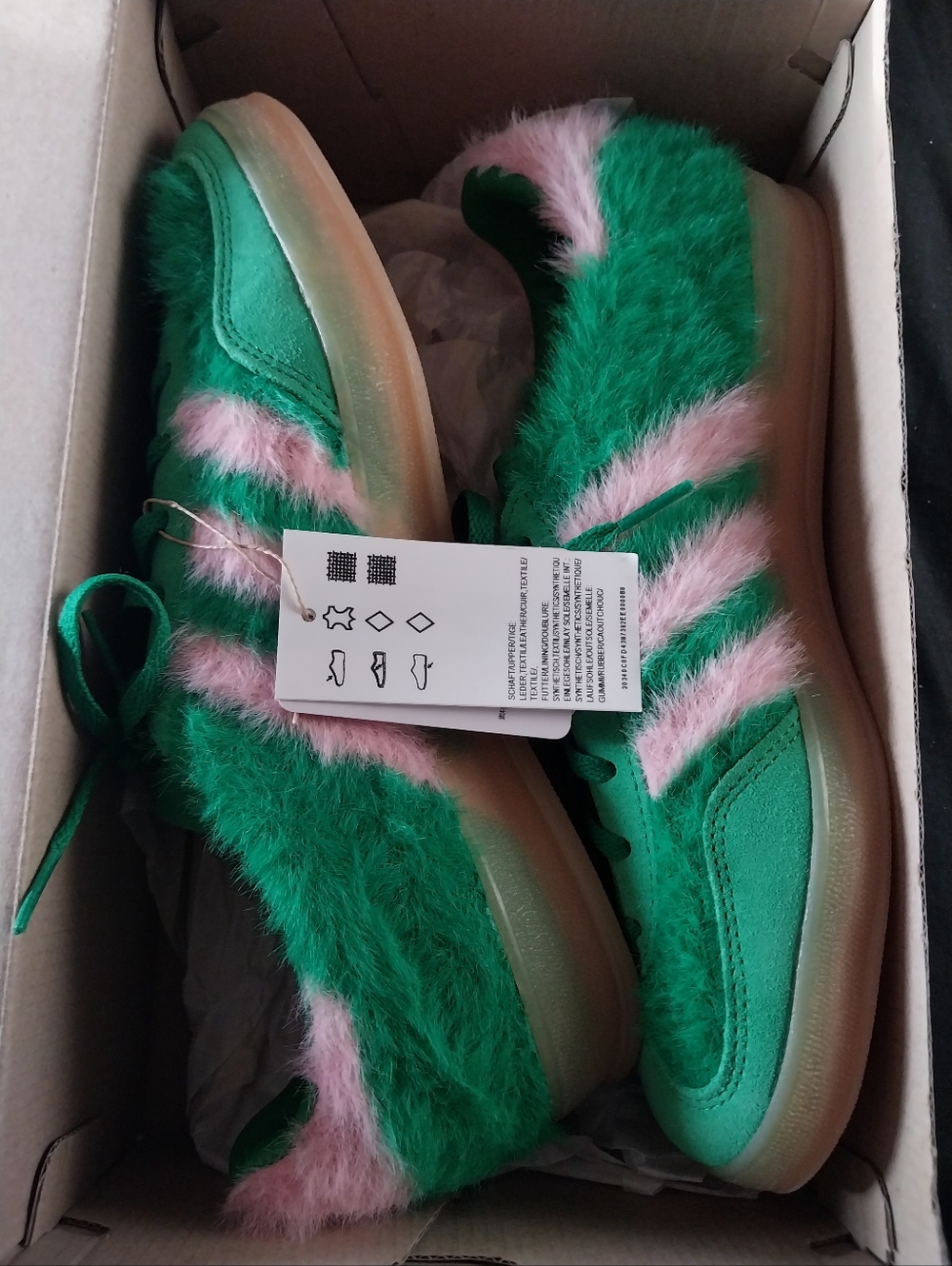 New Adidas Gazelle Green and Pink Furry Women's Sneakers - Picture 7 of 9